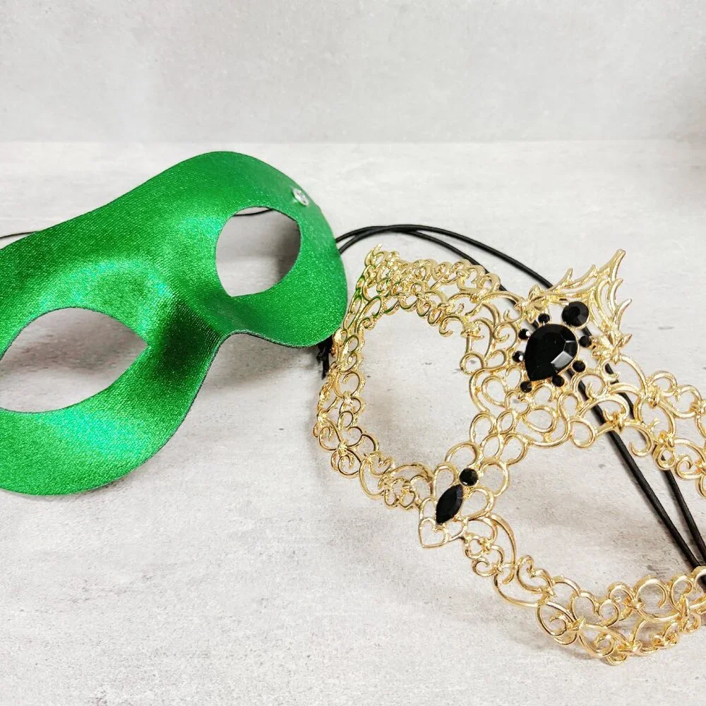 Men's masquerade mask, masquerade ball mask, Gold Green masquerade Mask, 2 in 1